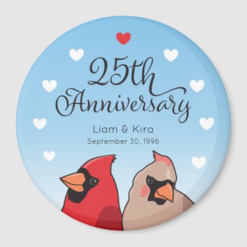 25th Wedding Anniversary Cardinal Bird and Hearts Magnet