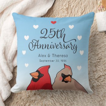 25th Wedding Anniversary  Cardinal Birds Pair Throw Pillow by DuchessOfWeedlawn at Zazzle