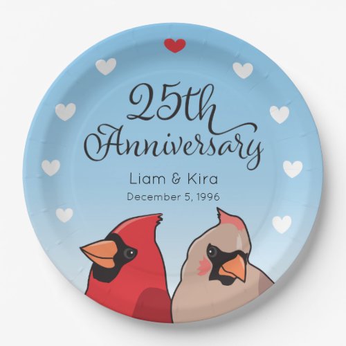 25th Wedding Anniversary Cardinal Pair Paper Plates