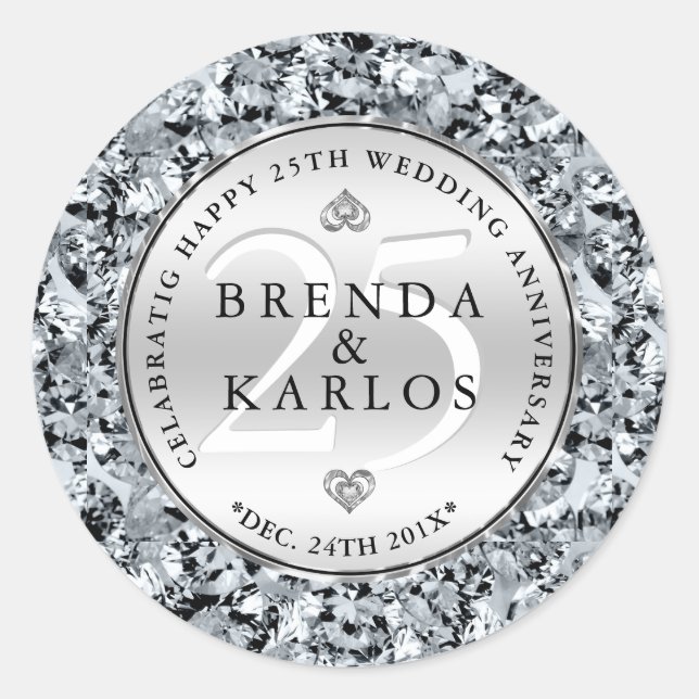 25th wedding anniversary celebration classic round sticker (Front)