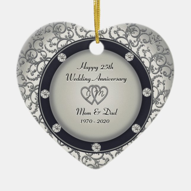 25th Wedding Anniversary Ceramic Ornament (Front)