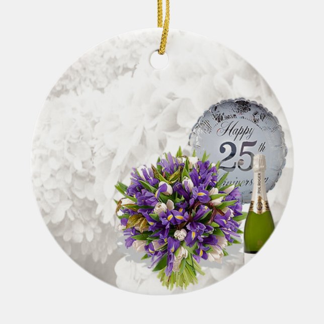 25th Wedding Anniversary Ceramic Ornament (Front)
