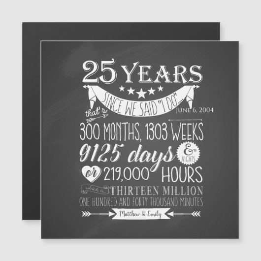 25th wedding anniversary, chalkboard, 25 years (Front/Back)