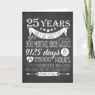 25th wedding anniversary, chalkboard, 25 years letterpress thank you card