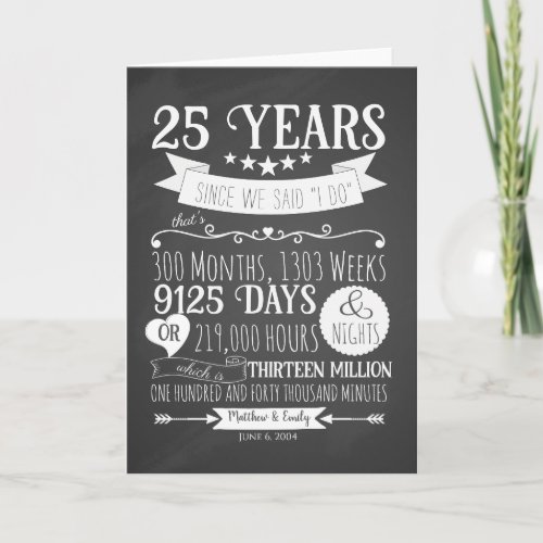25th wedding anniversary, chalkboard, 25 years tha letterpress thank you card