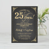 25th Wedding Anniversary - Chalkboard Gold Invitation (Standing Front)