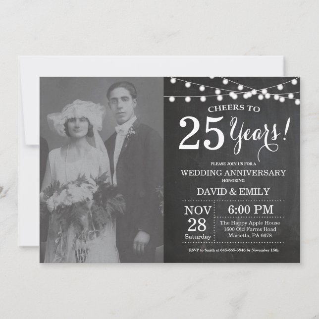 25th Wedding Anniversary Chalkboard Photo Invitation (Front)
