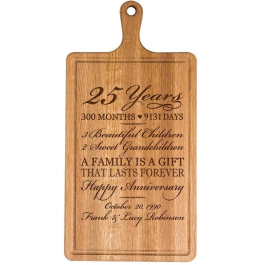 25th Wedding Anniversary Cherry Wood Cutting Board (Front)
