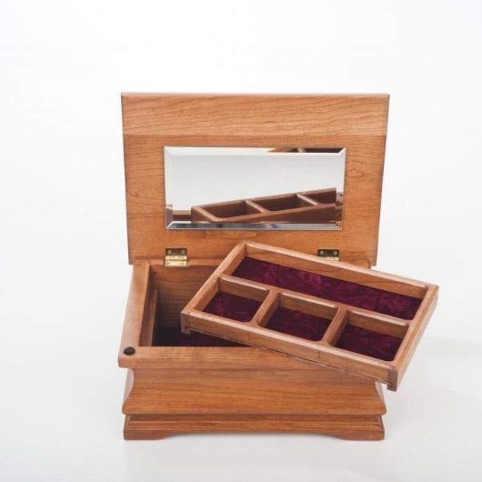 25th Wedding Anniversary Cherry Wood Jewelry Box (Open)