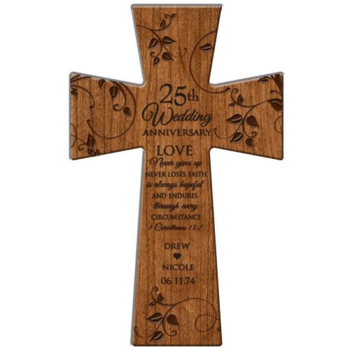 25th Wedding Anniversary Cherry Wood Wall Cross