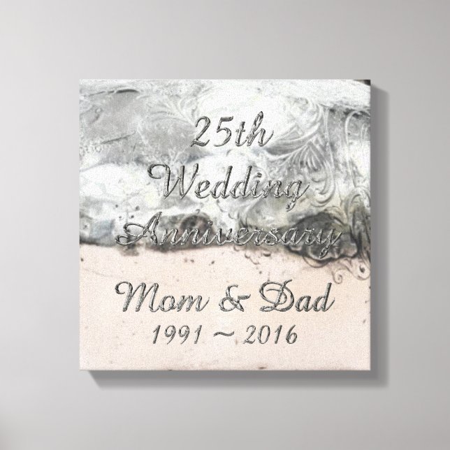 25th Wedding Anniversary Chic Silver Typography Canvas Print (Front)