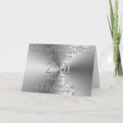 25th Wedding Anniversary Chic Silver Typography Card