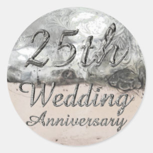 25th Wedding Anniversary Chic Silver Typography Classic Round Sticker