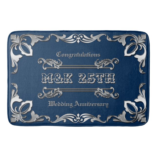 25th Wedding Anniversary Classic Book Cover Silver Bath Mat (Front)
