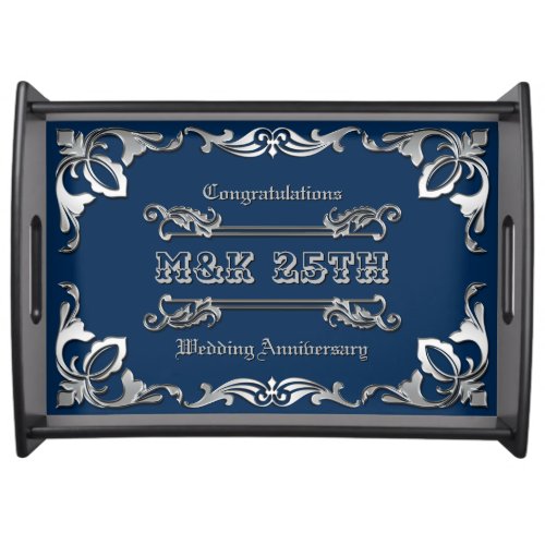 25th Wedding Anniversary Classic Book Cover Silver Serving Tray