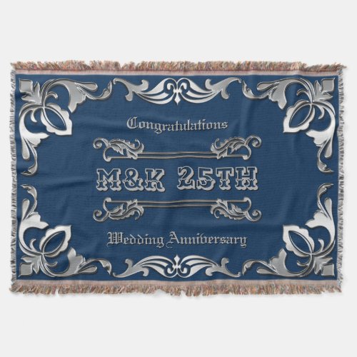 25th Wedding Anniversary Classic Book Cover Silver Throw Blanket