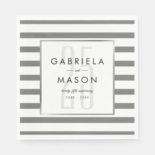 25th Wedding Anniversary Classic Silver Stripe  Napkins