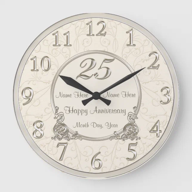 25th Wedding Anniversary Clocks COUPLES NAMES DATE Zazzle