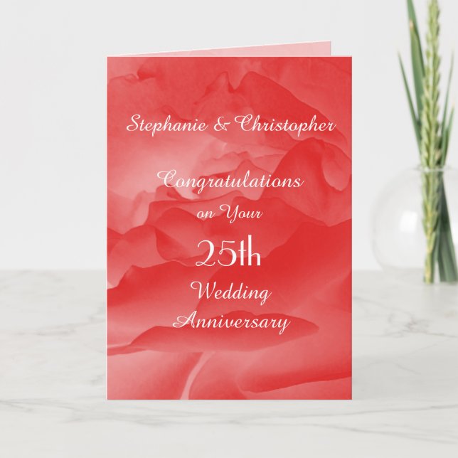 25th Wedding Anniversary Coral Pink Rose Greeting Card (Front)