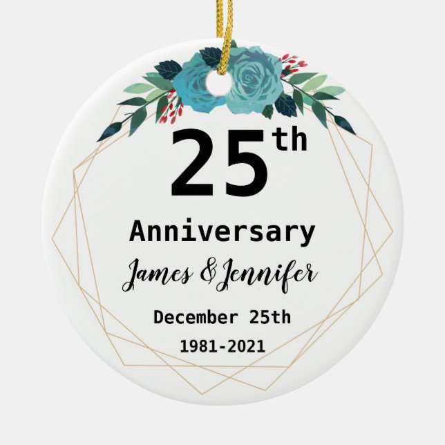 25th Wedding Anniversary Custom Names and Year Ceramic Ornament (Front)