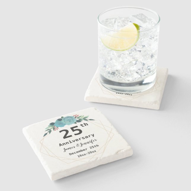 25th Wedding Anniversary Custom Names and Year Stone Coaster (Side)