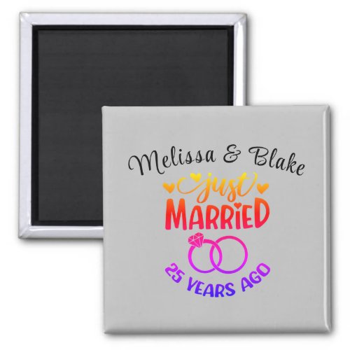 25th Wedding Anniversary Custom Names Silver  Magnet