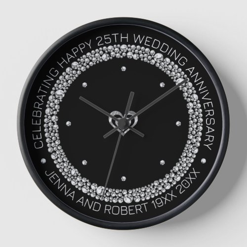 25th Wedding Anniversary Diamond Circle Clock