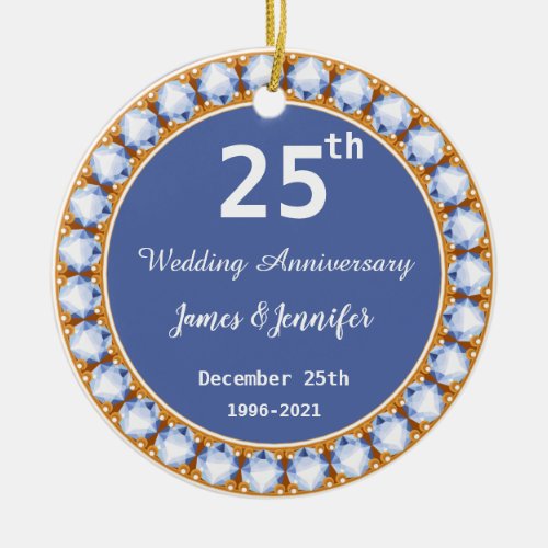 25th Wedding Anniversary diamond Custom Names Ceramic Ornament