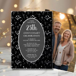 25th Wedding Anniversary Elegant Black Silver Foil Invitation