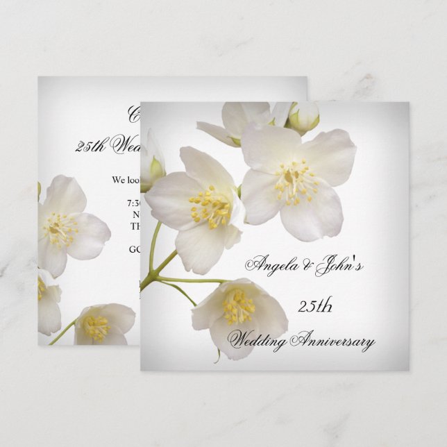 25th Wedding Anniversary Elegant Floral White Invitation (Front/Back)