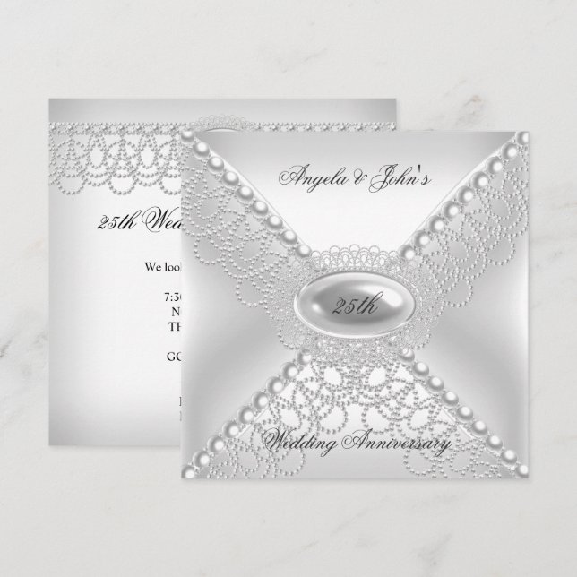 25th Wedding Anniversary Elegant Pearl White Invitation (Front/Back)