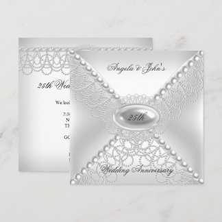 25th Wedding Anniversary Elegant Pearl White Invitation