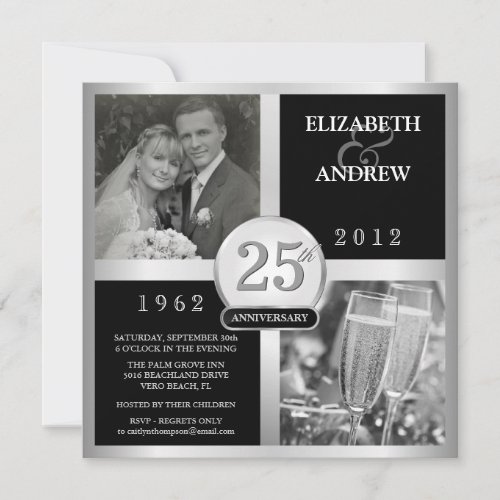 25th Wedding Anniversary Elegant Photo Invitations