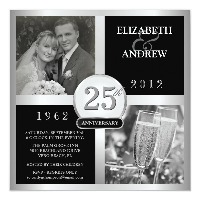 25th Wedding Anniversary Elegant Photo Invitations | Zazzle