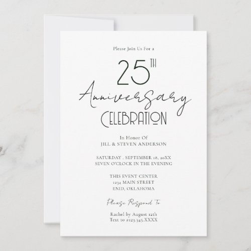 25th Wedding Anniversary Elegant Script Invitation