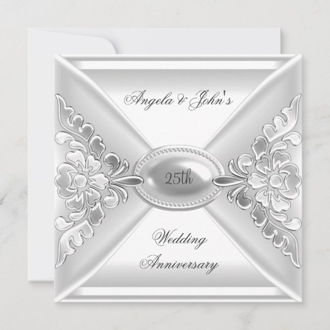 25th Wedding Anniversary Elegant Silver White Invitation (Front)