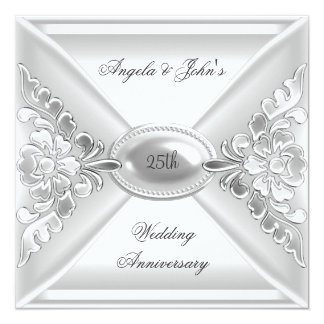 25th Wedding Anniversary Elegant Silver White Invitation