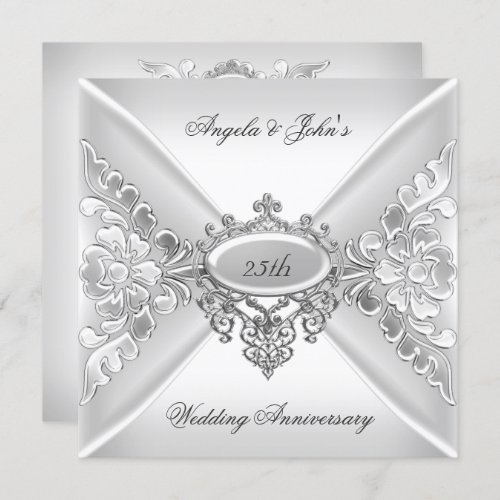 25th Wedding Anniversary Elegant Silver White Invitation