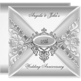 25th Wedding Anniversary Elegant Silver White Invitation
