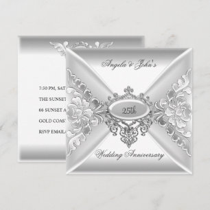 25th Wedding Anniversary Elegant Silver White Invitation