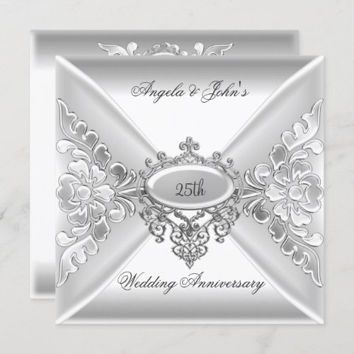 25th Wedding Anniversary Elegant Silver White Invitation