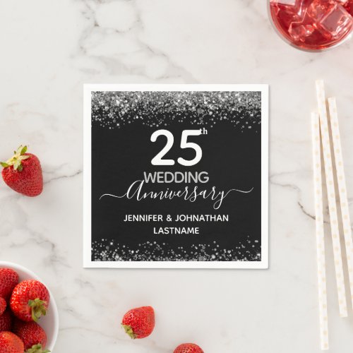 25th Wedding Anniversary Faux Glitter Napkins