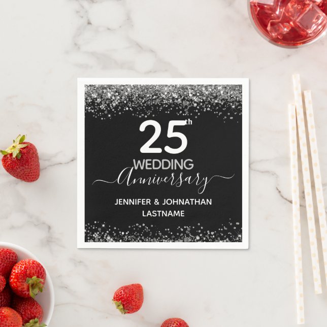 25th Wedding Anniversary Faux Glitter Napkins (Insitu)