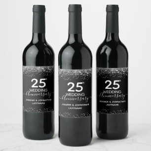 25th Wedding Anniversary Faux Glitter Wine Label