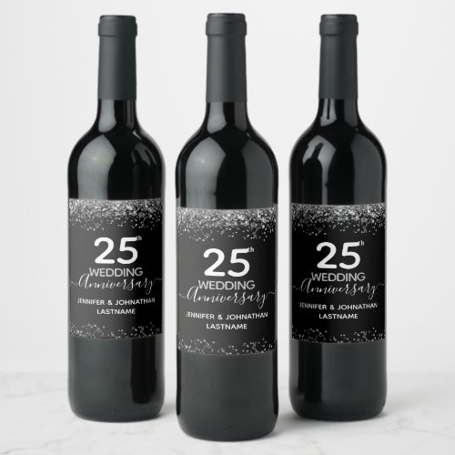 25th Wedding Anniversary Faux Glitter  Wine Label