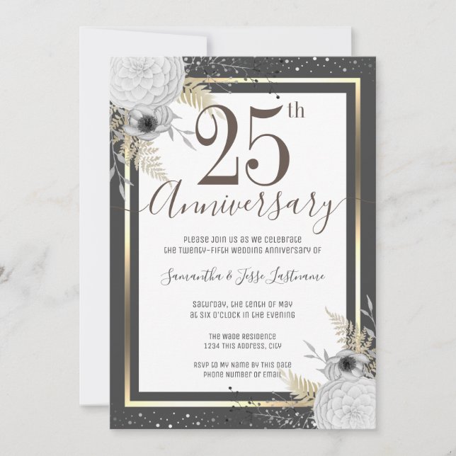 25th Wedding Anniversary Floral  Invitation (Front)