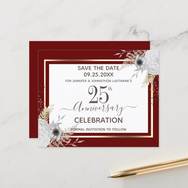 25th Wedding Anniversary Floral Save the Date (Front/Back In Situ)