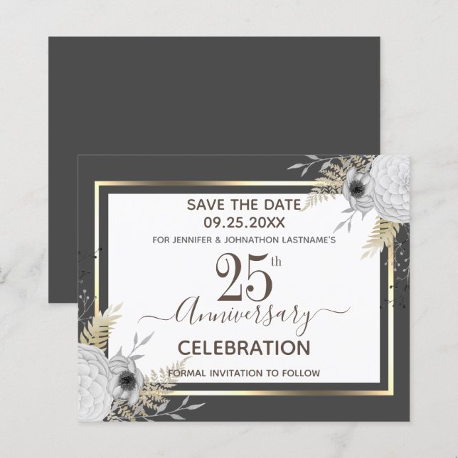 25th Wedding Anniversary Floral Save the Date Invi (Front/Back)