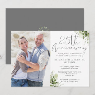 25th Wedding Anniversary Floral Silver Photo Invitation