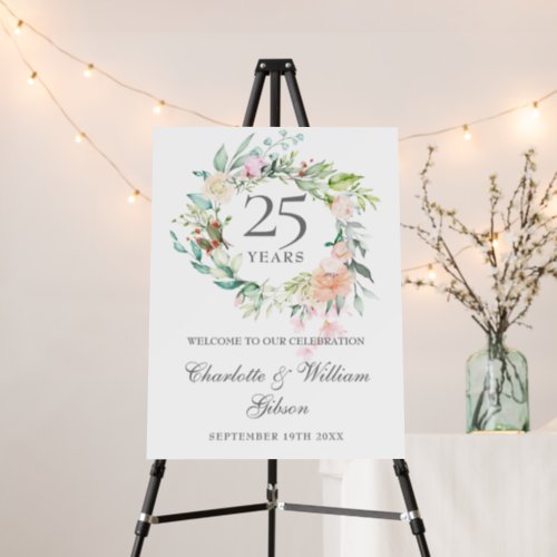 25th Wedding Anniversary Floral Welcome Sign